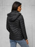 Damen-Cropped-Pufferjacke in Matt-Schwarz mit Kapuze